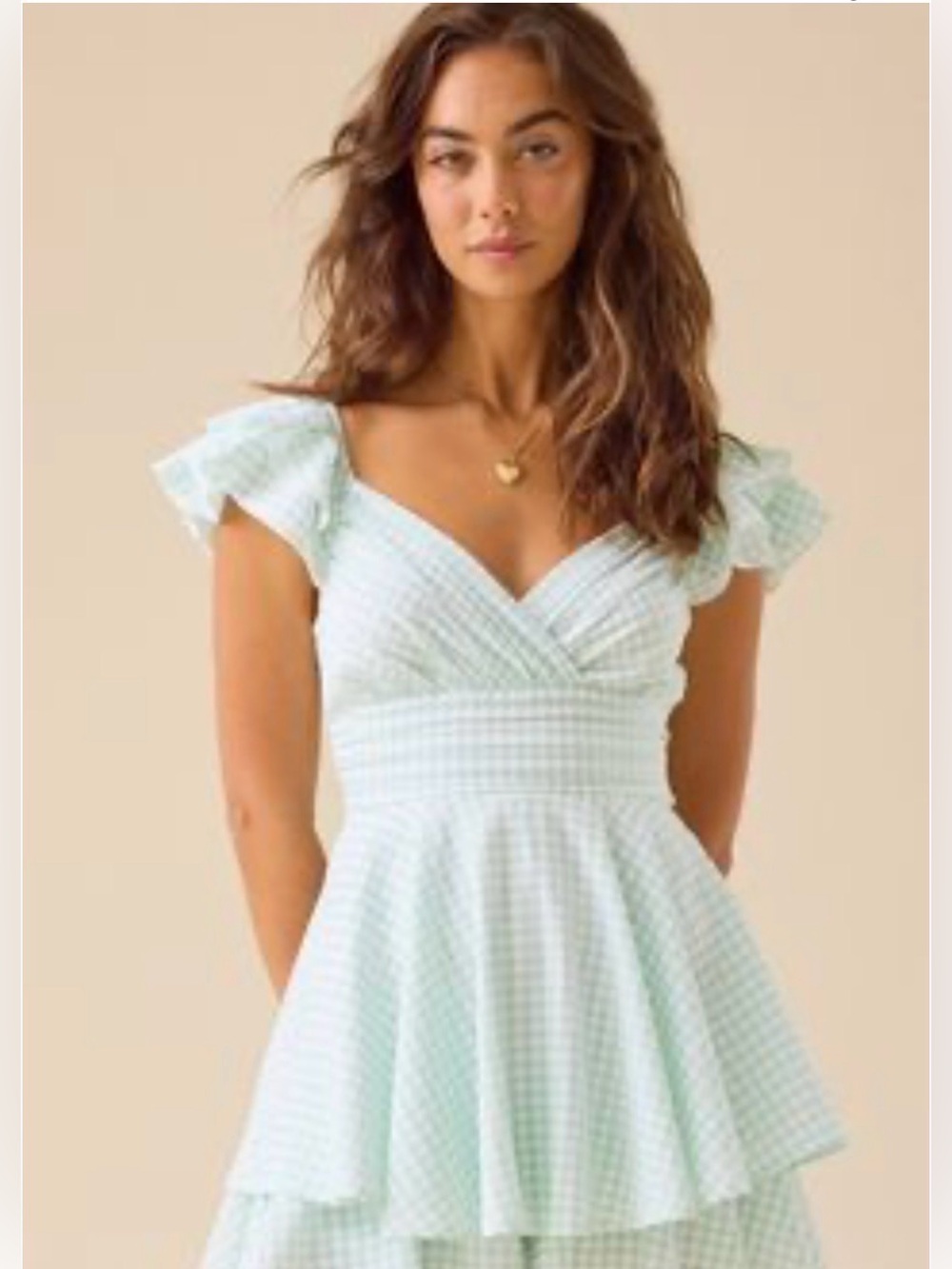 Altar’d State Mint Gingham Ruffle Dress Romper